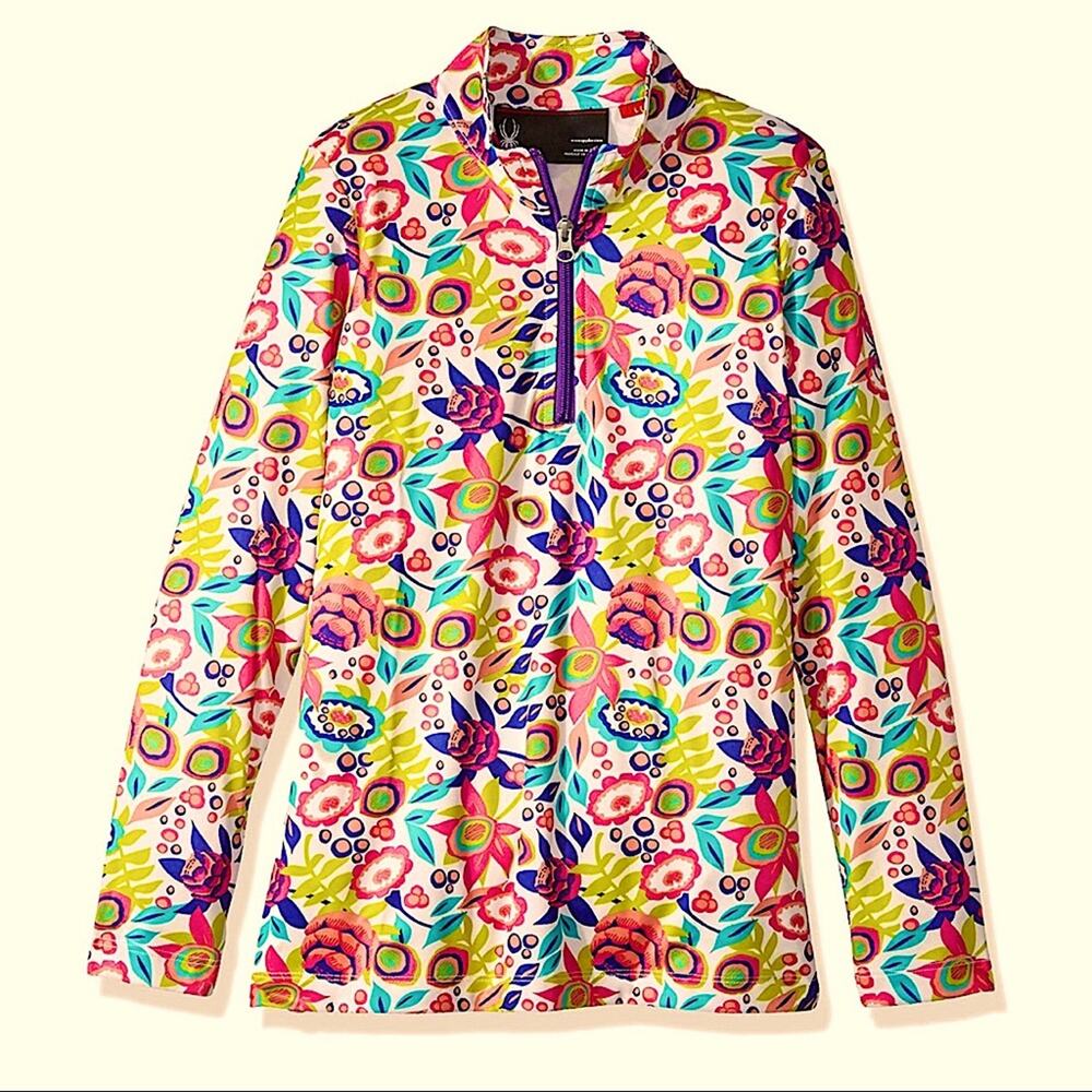 Spyder Girls Ava Long Sleeve 1/4 Zip Turtleneck Shirt Top Ditz Print XL/18 NWT